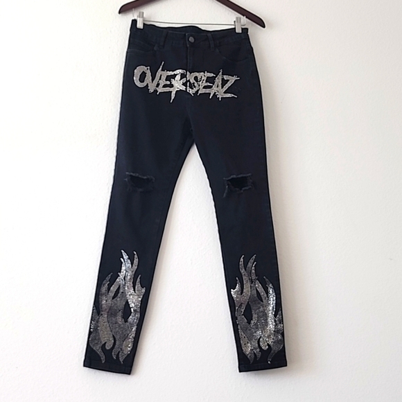 Black Grungecore Thrashed skinny jeans for men - Picture 1 of 8